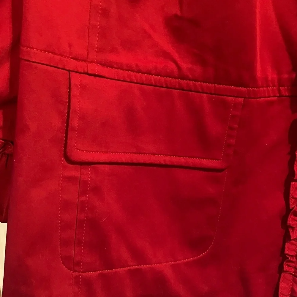 Talbots Women’s Red 3/4 Sleeve HiddenSnap Front 16WP Ruffle Hem Blazer-Jacket
